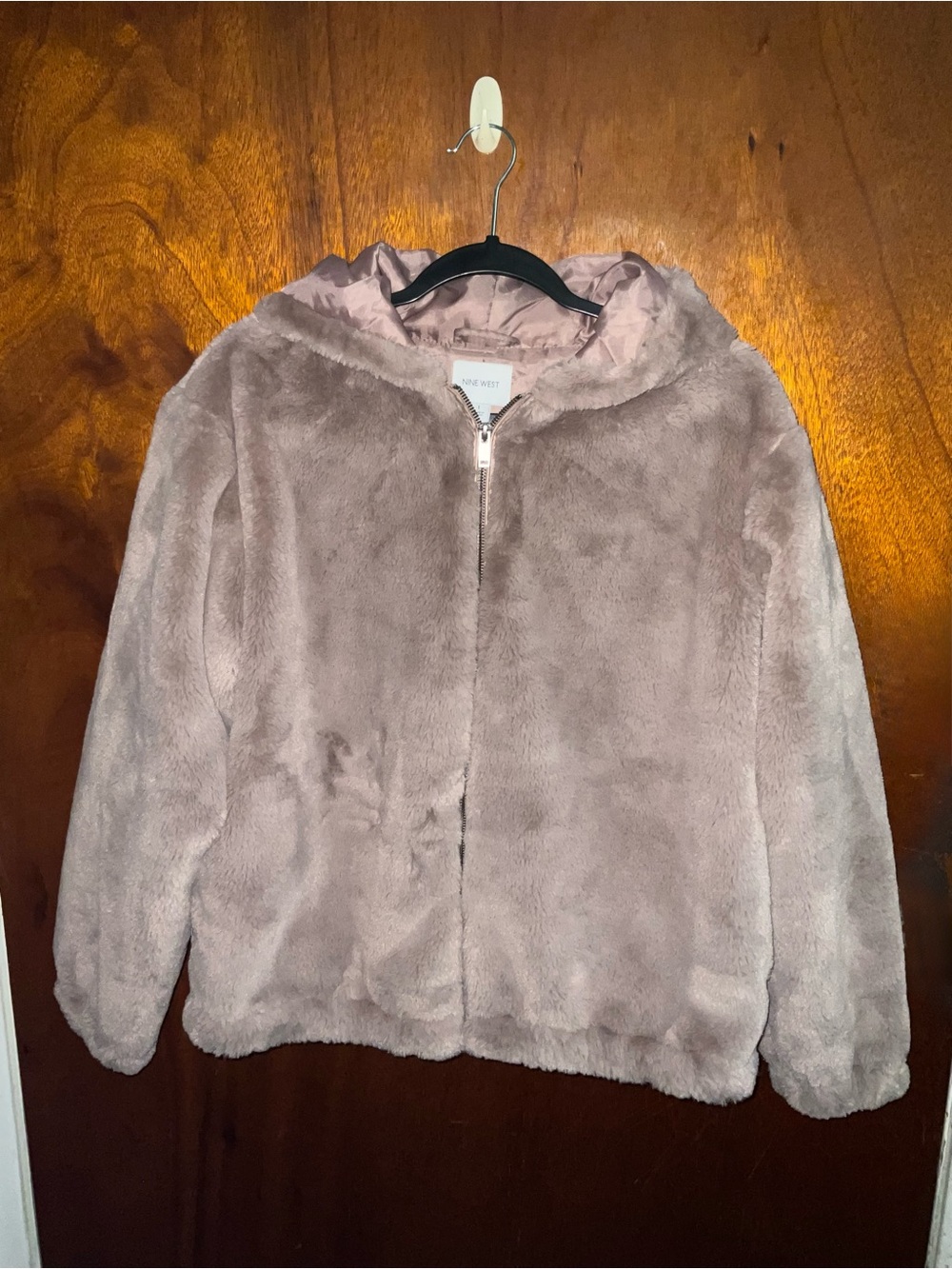 Nine West Girls' Plush Hooded Jacket - Dusty Mauve